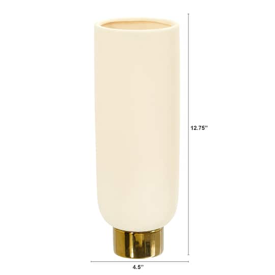 12.75" Elegance Ceramic Cylinder Vase with Gold Accents
